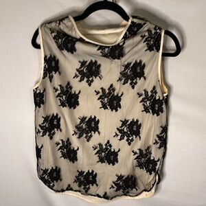 Calvin Tran Silk Lace Cream and Black Overlay Blouse Top elegant flora romantic
